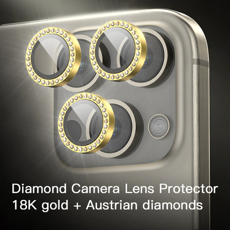 แฟชั่น OEM 18K Gold + ออสเตรียเพชรที่มีสีสัน Anti-Scratch กระจกนิรภัย Iphone ตัวป้องกันเลนส์กล้อง